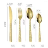 Dinnerware Sets 1 Pcs Cutlery Stainless Steel Tableware Carving Golden Knife Fork Spoon Silverware Flatware Kitchen Untensils