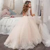 Little Queen Dress Pizzo bianco Abiti da ragazza di fiori Festa di nozze Perline Girovita Abito per bambini 2021 Vendita 03190F