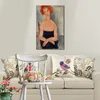 Figure moderne toile Art tête de lecture portant un pendentif Amedeo Modigliani célèbre peinture peinte à la main oeuvre pour salon décor