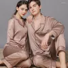 Roupa de dormir feminina primavera e outono casal de seda pijama gelo roupas masculinas para casa manga longa terno tamanho grande