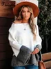 Dames Truien Fitshinling Casual Patchwork Pullover Sweater Gebreide Dames Winter 2021 Jumper Bohemian Slim Flare Sleeve Sweaters Dames Sale L230718