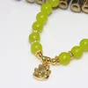 Strand Elegant Fashion Olive Green Chalcedony Stone Jades Women Armband 8mm Round Beads Gold-Color Pendant Jewels 7.5-tum B2065