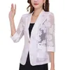 Women's Suits Women Blazer Jacket Spring Summer Thin Cardigan Sun Protection Clothing Hollow Lace Three-quarter Sleeve Top Ladies