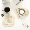 Table Mats Bohemian Braided Coasters Woven Heart Shape Cup Mat With Tassels Braid Handmade Macrame Cushion