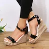 Sandals 35-40 Elevated Woman Summer Novelties Wedges Round Toe Lace-up Outdoor Beach Casual Roman Platform Shoes