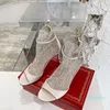 クリスタルメッシュストラスケージに入ったスティレットサンダルラインストーンアンクルストラップブラックイブニングシューズ女性ハイヒール高級デザイナー工場靴