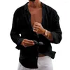 남자의 캐주얼 셔츠 남자 라펠 긴 소매 셔츠 탑 칙칙한 얇은 단색 싱글 가슴 v- 넥 스타일 통기 가능