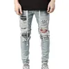 Laamei Men Elasty Raped Chude Moto Biker Dżinsy Zniszczona Otwór Slim Fit Denim Spodnie Duży rozmiar Hiphop Casual Men Dżins Pants1224m