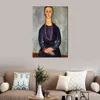 Handcrafted Wall Art Canvas Woman in A Red Necklace Amedeo Modigliani Painting Portrait Artwork Modern Hotel Decor