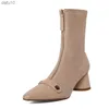Nuevas botas de mujer de cuero suave de otoño, botas gruesas de tacón alto para mujer, cremallera frontal puntiaguda L230704