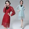 Casual Dresses Summer Dress Temperament Style High-Grade Court Vintage Waist Slimming Hollow Crochet Super Fairy Lace