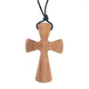 Hänge halsband oliv trä långt justerbart svart läder rep halsband tvärformar kristna gåvor för män och kvinnor
