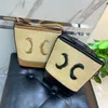 Straw Bag Mini Bucket Bag Beach Bag Women Crossbody Bag Shoulder Bags Composite Bag Purse Plant Material Effect Fabric Cow Leather Inner Bag Silver Hardware Buckle