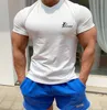 Magliette da uomo T-shirt muscolare in cotone elasticizzato slim fit a maniche corte per uomo Bodybuilding Workout Casual GYM Fitness Tee