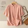 Vrouwen Blouses Shirts Mode Vrouw 2023 100 Katoen Linnen Korte Mouw Top Effen Lente Zomer Tuniek Casual Polo Vrouwen 230717