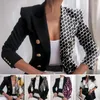 Women's Suits Women Blazer Right-angle Shoulder Double Breasted Long Sleeves OL Style Lapel Dress Up Cardigan Striped Print Lady Coat For