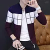 Hommes chandails printemps et automne Style coréen hommes Cardigan pull veste Plaid sweats fermeture éclair tricoté manteaux mâle