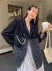 Женские костюмы Bzvw Vintage Pearl Chain Jacquard Weave Designer Blazer Pail Одежда 2023 Весенняя осень универсальная пиджак
