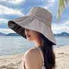 Bérets 2023 chapeau de pêcheur en plastique noir femme Version coréenne Protection UV plage voyage visage complet grand bord soleil