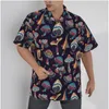 Camisas casuais masculinas Camisa havaiana Universe Constellation Preto Praia Manga curta Verão Botão Up Patchwork Tops 3D
