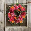 Fleurs décoratives fête des mères guirlande pour porte d'entrée rouge Orange fleur avec feuilles vertes printemps artificielle décoration de la maison