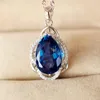 Hanger Kettingen Huitan Prachtige Waterdruppel Vormige Blauwe Zirconia Ketting Voor Bruid Huwelijksverjaardag Partij Elegante Vrouwen Sieraden