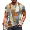 Мужские футболки ретро пэчворк -камер полосатая графическая графическая футболка летняя коротка с короткими рукавами.