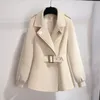 Women's Jackets 2023 Autumn And Winter Wool Jacket Womens Clothing Woolen Coats Belt Short Clothes Female Beige Windbreaker Outerwear 230718