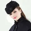Basker fedoras mode vintage ull filt hatt kvinnor eleganta basker fjädrar stewardess fedora hattar damer formella mössor