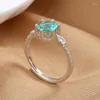 Cluster Ringen Real S925 Sterling Zilveren Ring Licht Luxe Groene Zirkoon Open Voor Vrouwen Mode Engagement Verjaardagscadeau Sieraden