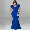 Basic Casual Dresses Plus Size Women Elegant Dresses Ruffle Butterfly Sleeve Party Dresses Summer Lady Fashion Evening Robe Female V Neck Prom 230717