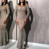 gold long sleeve slim sexy dress in season Luxurious Sequin Crystals Mermaid Gorgeous Evening Gowns Unique Design Prom Dresses339k