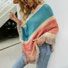 Maglioni da donna LOGAMI Colorful Block Cappotti e mantelle da donna Tassel Batwing Poncho Maglione Maglieria L230718