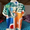 Mens Tracksuits 23SS Casablanca Shirts Table Tennis Orange Print Color Block Kort ärmar Toppar 3xl Casual Hawaiian Shirt for Men Women 230717
