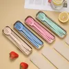 Dinnerware Sets Portable Reusable Spoon Fork Chopsticks Knife Wheat Straw Tableware Cutlery Set Travel Picnic Camping Kits Kitchen