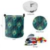 Laundry Bags Peacock Feather Cyan Dirty Basket Foldable Round Waterproof Home Organizer Clothing Children Toy Storage