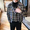 Men's Wool Blends Wool Blend Trench Coat Hommes Veste Abrigo Largo Hombre Woolen Coat Men Short Erkek Mont Korean Slim Plaid Jacket Men Tweed Coat HKD230718