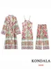 Basic Casual Dresses KONDALA Beach Style Flower Print Long Cami Dres Straight Satin Sexy Holiday Fashion 2023 Vintage Kimono 230718