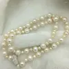 Chaînes nouées à la main 56cm véritable 8-9mm blanc perle d'eau douce petit espace collier feuilles fermoir bijoux de mode