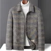 Mezclas de lana para hombres 2023 Steetwear de alta calidad Negro Blanco Plaid Otoño Invierno Hombres Gabardina de lana Chaqueta de celosía de colores contrastantes HKD230718