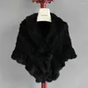 Foulards Femmes Tricoté Vraie Fourrure Châle Avec Vague Coupe Chaud Mode Véritable Cape De Luxe Femme Poncho