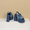 Sandals 2023 Women s Summer Fashion denim Color Contrast Platform High Heel Fishbill Shoes European and American Large Size 230718
