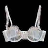 Yandw Sexy Women Bra Floral Lace Embroidery شفاف Ultra Thin 70 75 80 85 90 95 100 A B C D E