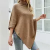 Kvinnors tröjor Fitshinling -knappar Vintage Sticked Poncho Winter Turtleneck Sweater Bohemian Solid Irregular Cape Femme Irregelar Shl New L230718