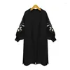 Women's Knits Lugentolo Long Cardigans Women Lantern Sleeve Sweater Embroidered Knitted Cardigan Fall Fashion Loose Sweaters