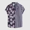 Men's Casual Shirts Stripe Chains Print Shirt Summer Short Sleeve Button Turn-Down Collar Plus Size Fashion Cardigan