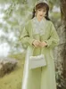 Jaquetas Femininas Estilo Chinês Design de Botões Chic Retro Casaco de Lã Mori Verde Renda Casaco Bordado Feminino Meio Longo Mais Algodão