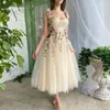 Party Dresses Champagne Floral Tulle Midi Prom Sweetheart Flower Applications A -Line Wedding Gowns -Length Homecoming Maxi