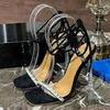 Sandales strass femmes talons hauts cheville croix attaché chaussures d'été enfant daim une sangle Style étrange femme