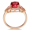 Cluster Anéis Fashion Flower 3 S Red Crystal Ruby Gemstones Diamonds For Women Rose Gold Color Jóias Bague Bijoux Party Gifts